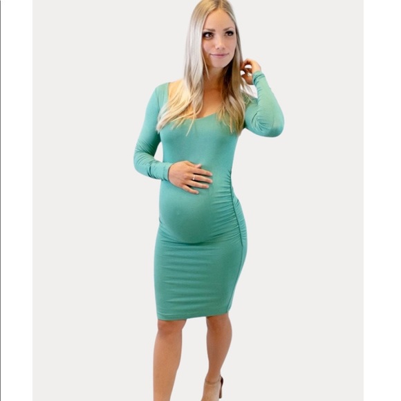 Ruched Mama Midi with Long Sleeves - Sea Green, 0 - Picture 5 of 9
